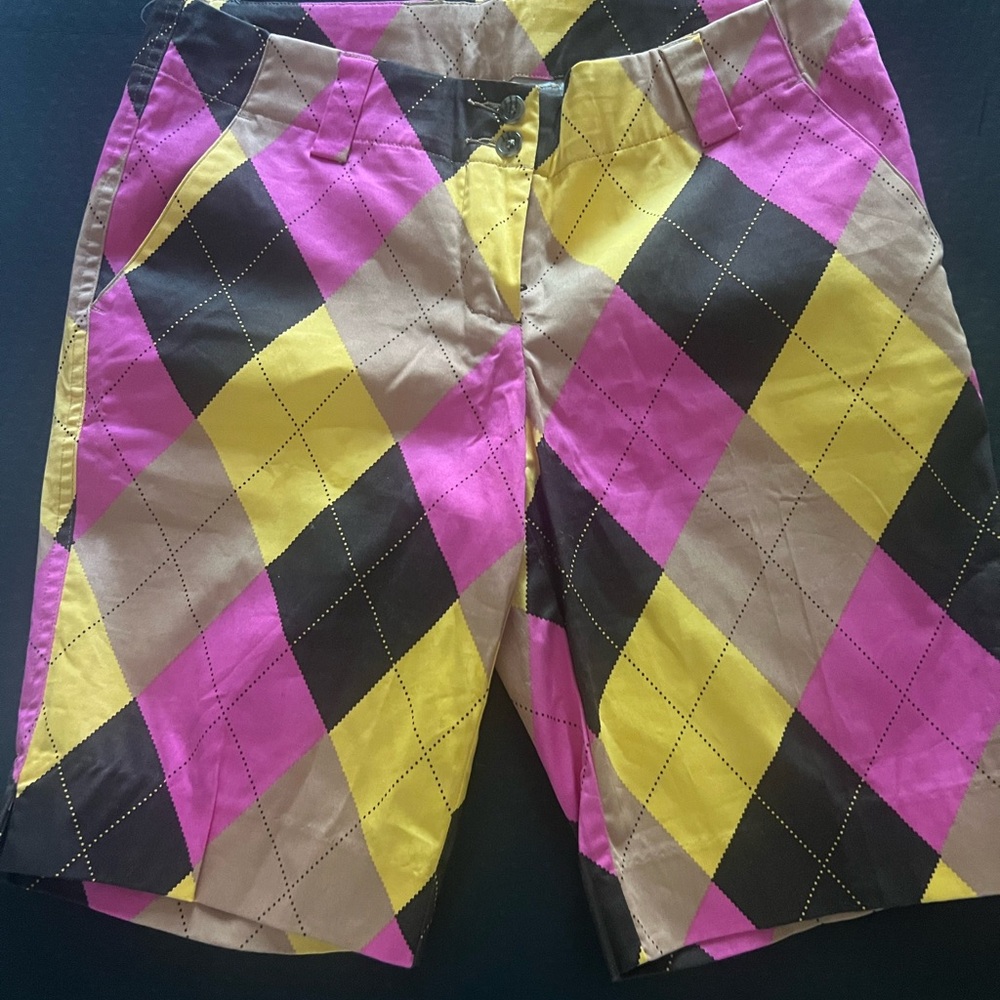 Loudmouth Women's Argyle Athletic Shorts — Pink, Yellow, Black